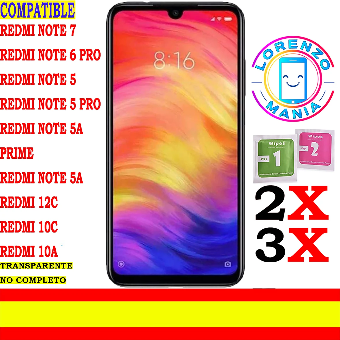Protezione Dello Schermo Generale Non Completamente Compatibile Xiaomi Redmi Note 7, Redmi Note 6 Pro, Redmi Note 5, Redmi Note 5 Pro, Redmi Note 5A, 