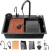 Nano Black Flying Rain Drop In Stainless Steel Watefall Kitchen Sink Single Bowl with Pull Down Faucet Se 1