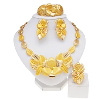 Femmes collier boucles d'oreilles bague Bracelet ensemble de bijoux bourgeon pendentif plaqué or luxe Nigeria dubaï or ensemble de bijoux femmes 4