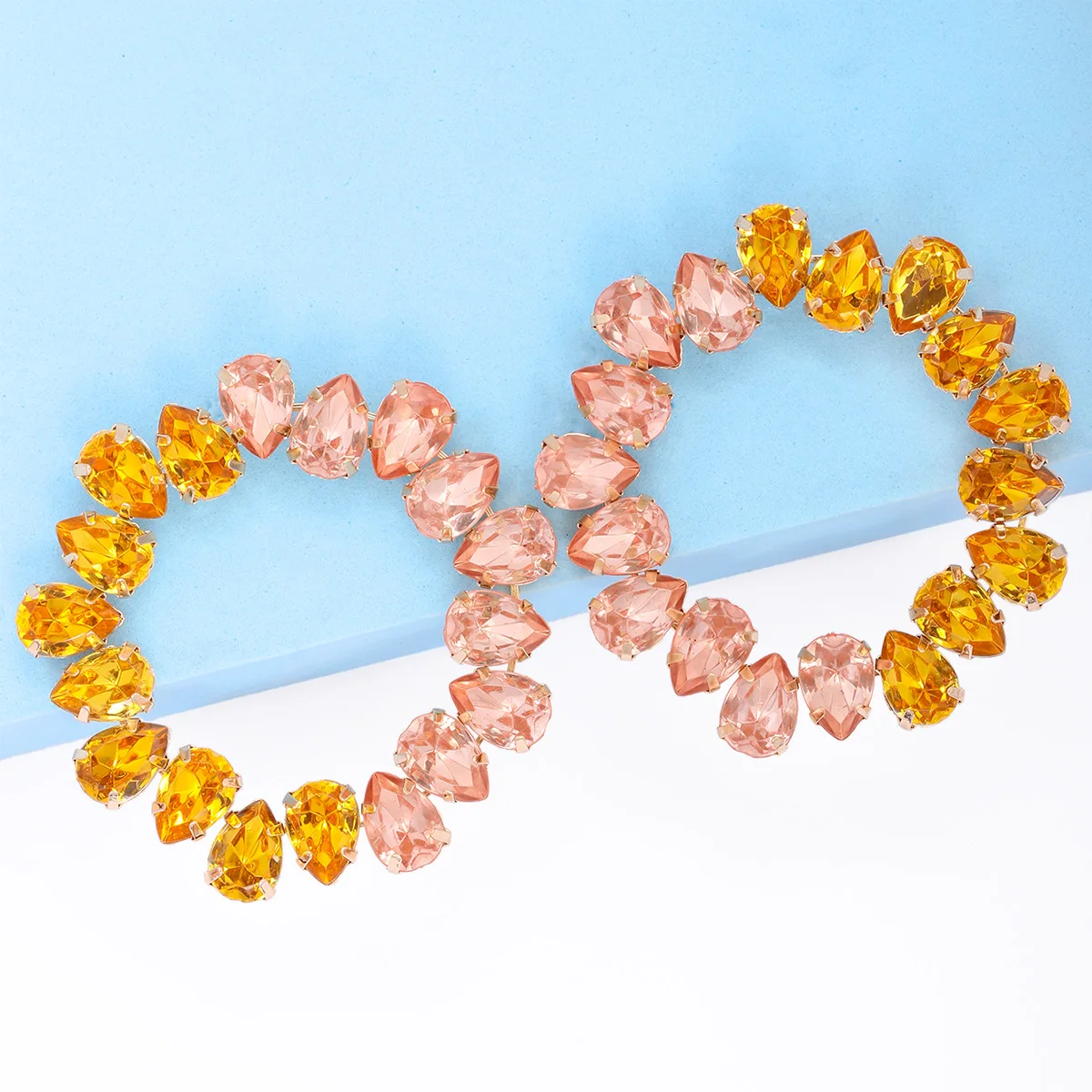 2023 Gold Plated Jewelry Rainbow Colorful Blue Green Round Circle Eternity Crystal Rhinestone Hoop Earrings for Women Girls