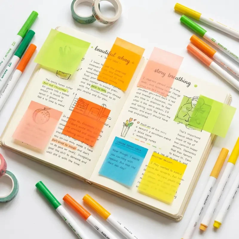 1 Scatola di Foglietti Adesivi Trasparenti Estraibili, 80 Fogli di Note Autoadesive in PET, Etichette Impermeabili Scrivibili per Annotazioni di Libri - immagine 3