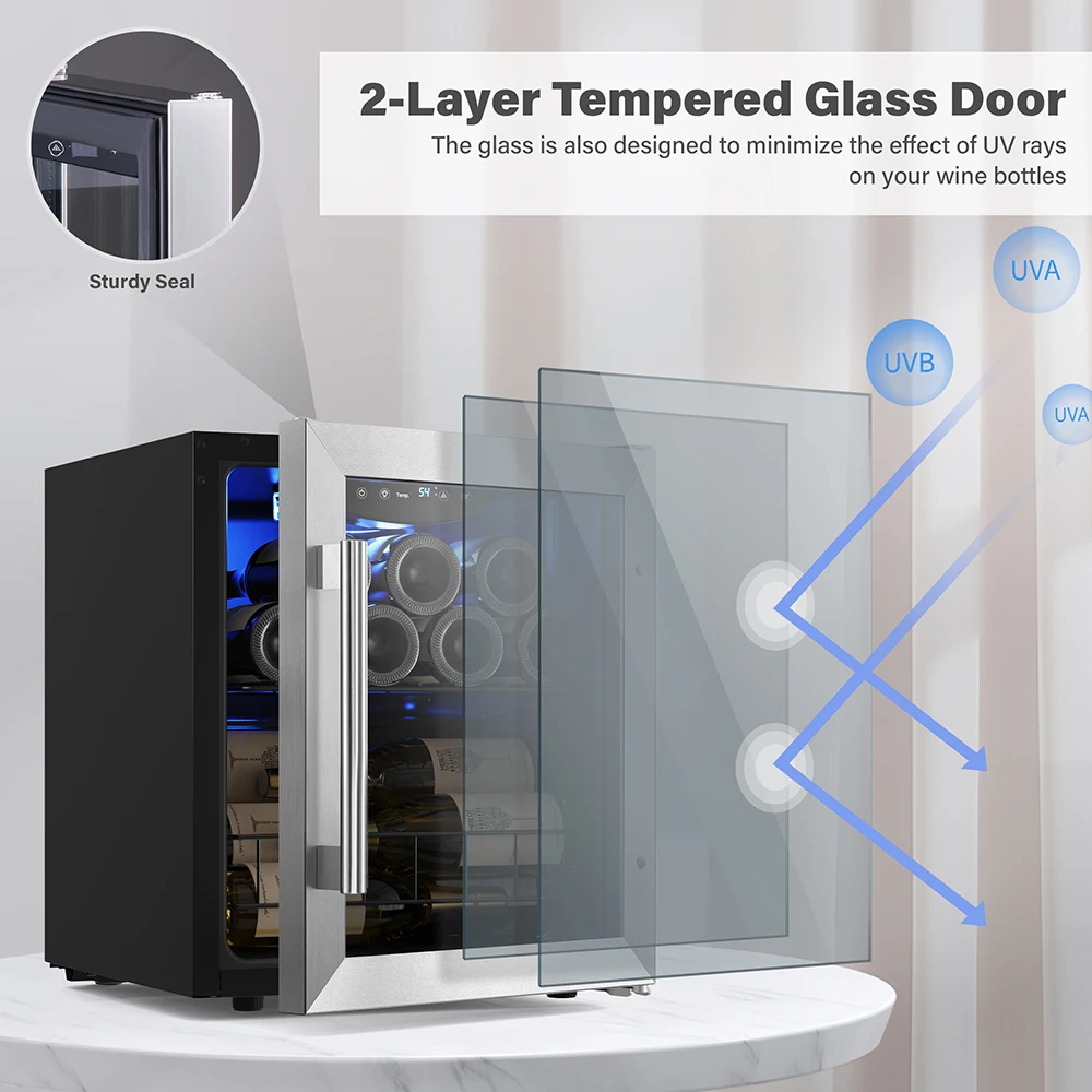 Yeego 12 Bottle Wine Refrigerator - Freestanding Mini Cooler with UV-Resistant Glass and Temperature Control for Home Storage 3