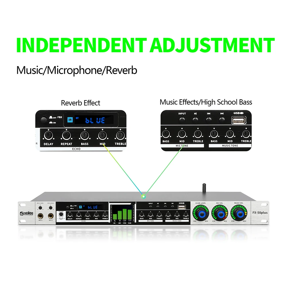 DGNOG Karaoke Processor Digital Audio Effect Processor Bluetooth Professional Sound Audio Echo Effect System for Sing Home Party