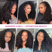 Demi-perruque bouclée birmane en cheveux humains bruts, sans colle, 3-en-1, avec cordon de serrage et clips, demi-perruques bouclées profondes à retourner 4