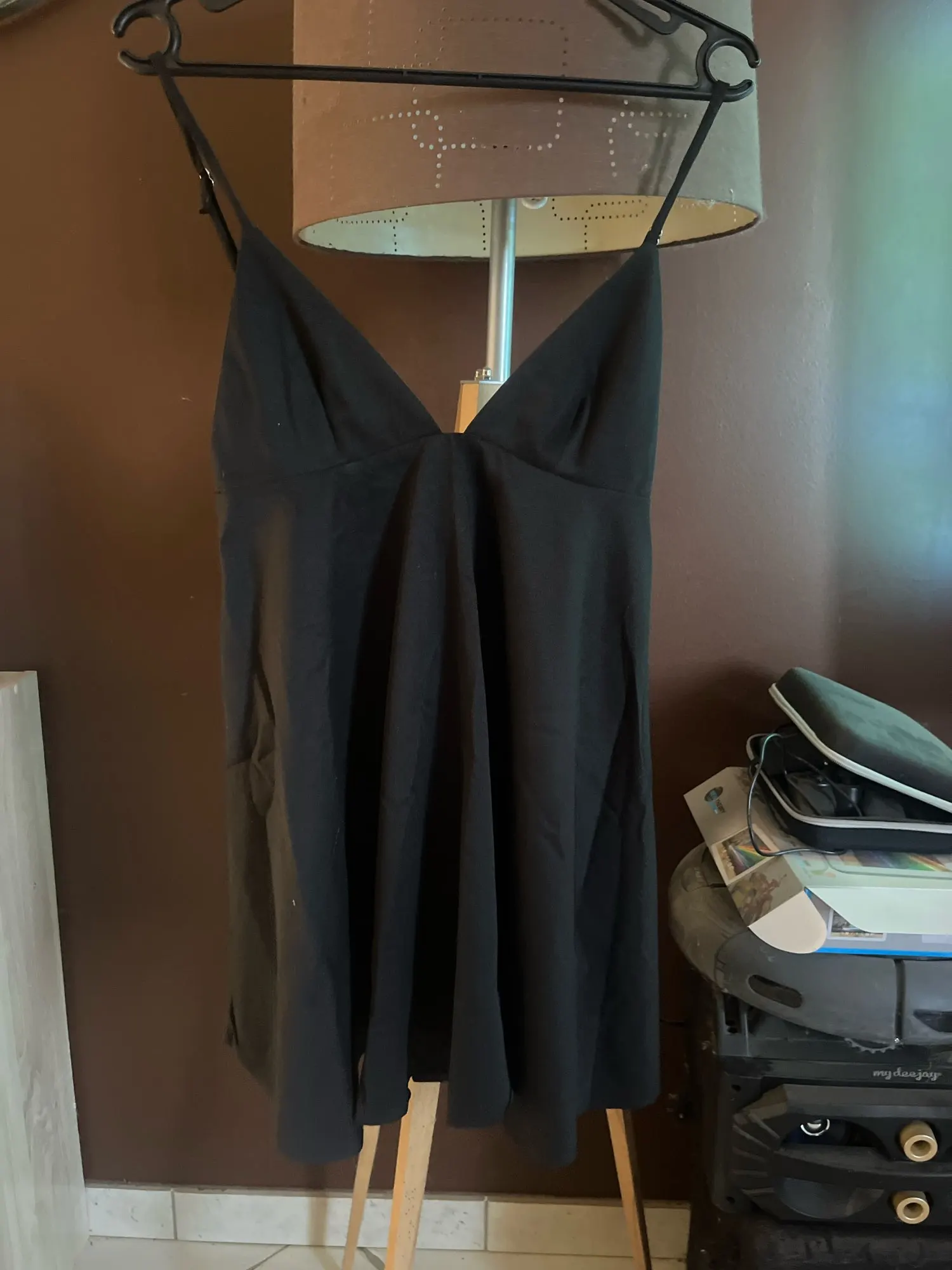 Women's Black Off-Shoulder V-Neck A-Line Dress photo review
