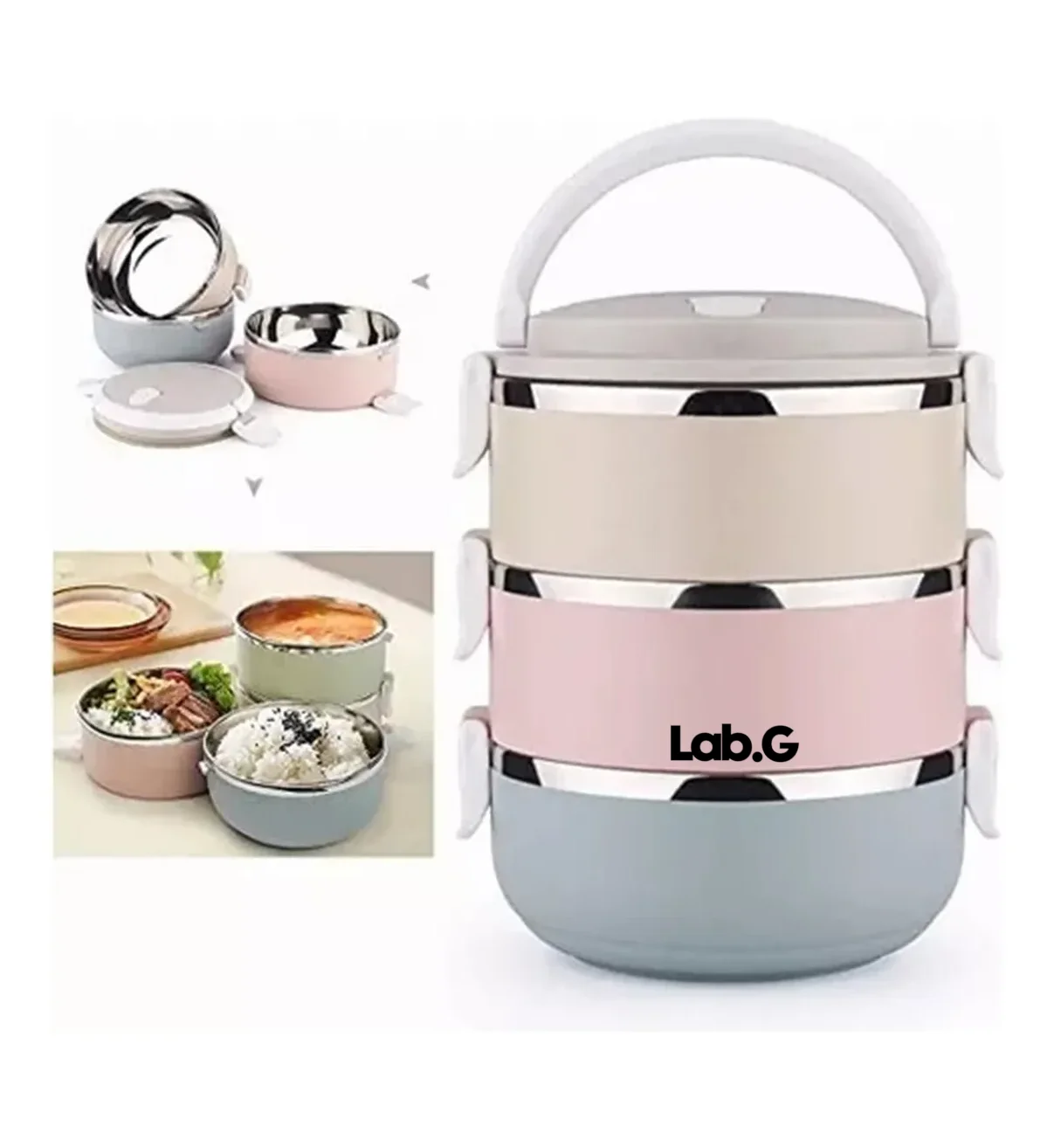 Tóper Térmico De 3 Pisos Lunch Box Fiambrera Escuela Oficina Lab.G