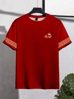T-shirt pour homme, t-shirt décontracté noir et doré pour homme, imprimé avec le motif « King » couronne + bras, vêtements de luxe léger, personnalité 5