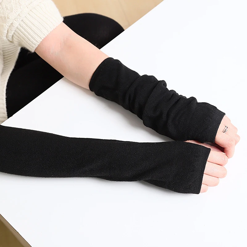 Fingerless Gloves Y2K Fashion Women Girls Striped Elbow Gloves Warmer Knitted Long