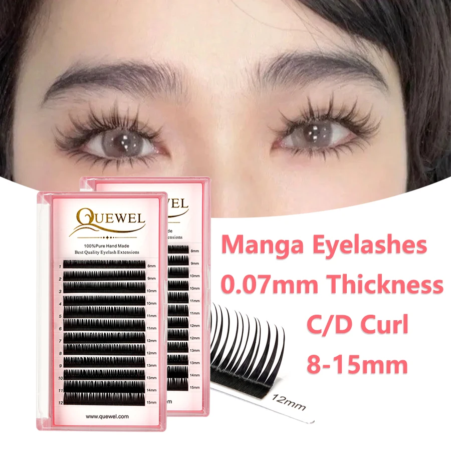 

Quewel Lashes Manga Lash Individual Lashes Cluster Natural Look Wispy lashes C/D 0.07mm Wet Eyelash Cosplay Shape lash Makeup