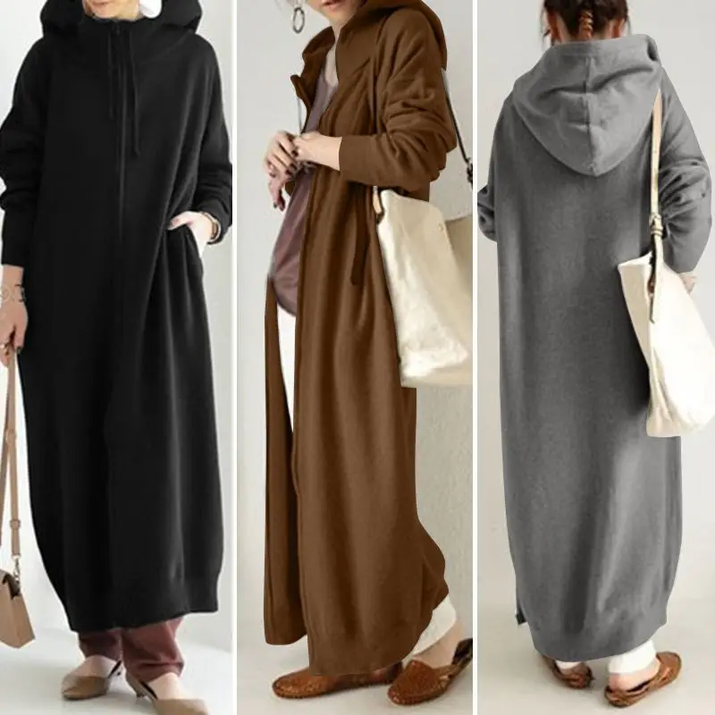 Women jacket Ladies Hooded Long Jacket Coat Outwear Fleece Hoodies Autumn Winter Loose Casual Female Women Long Trench Coat Overcoat Oversize