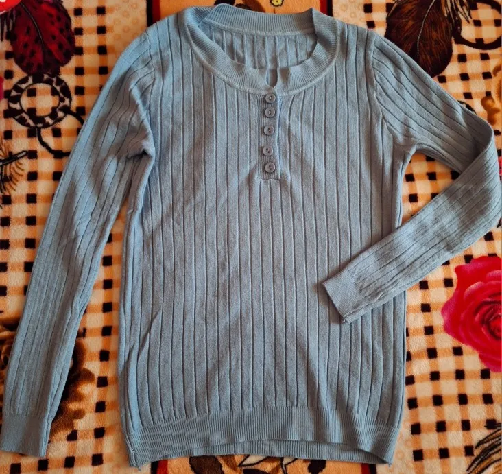 Knitted Women Sweater Button O-neck Pullovers Spring Autumn Basic Sweaters for Female Pullover Slim Solid Bold Stripes Tops photo review