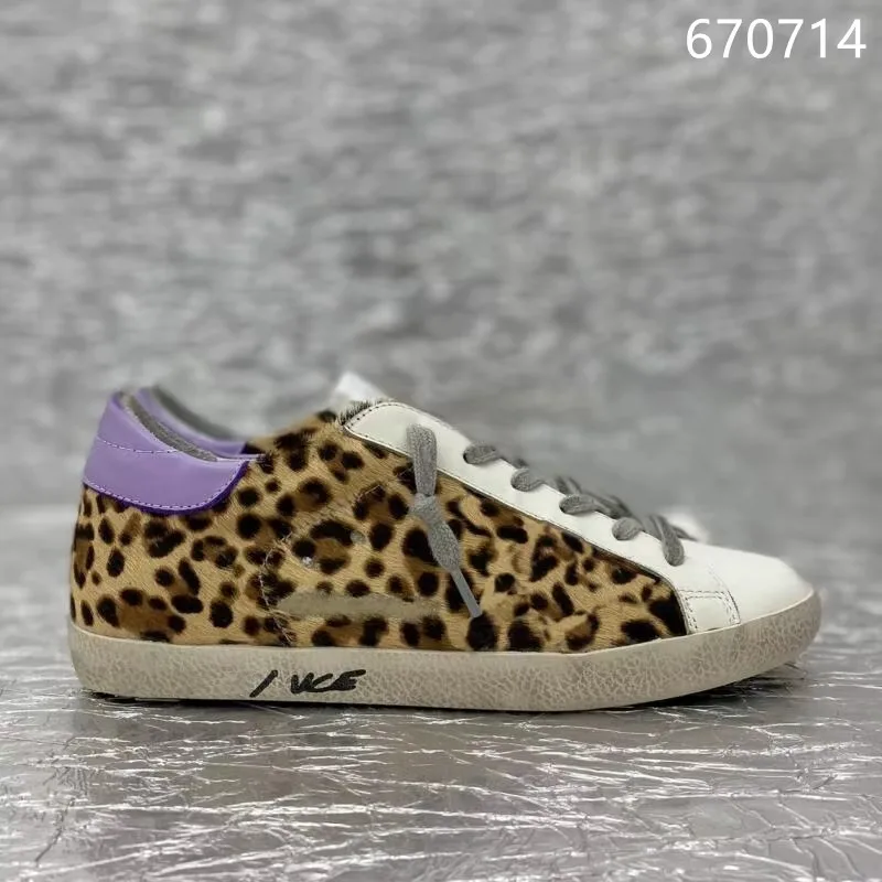 Classical GOLDEN Shoes Designer Women's GOOSE Sneakers Silver Glitter Leopard Pony Hair Suede Leather Style Shoe 2