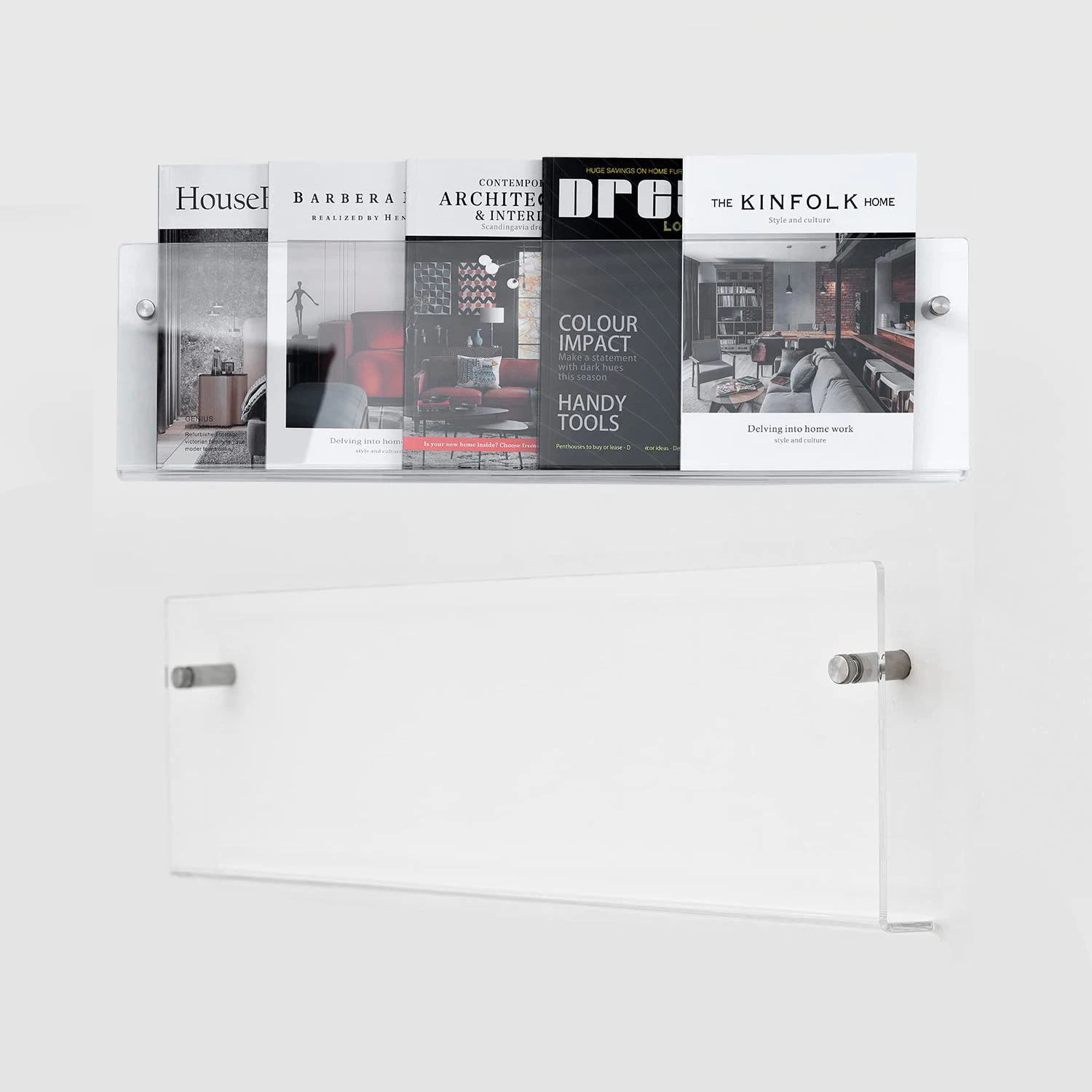 Clear Acrylic Brochure Holder Wall Mount Hanging Bookshelf Magazine ...