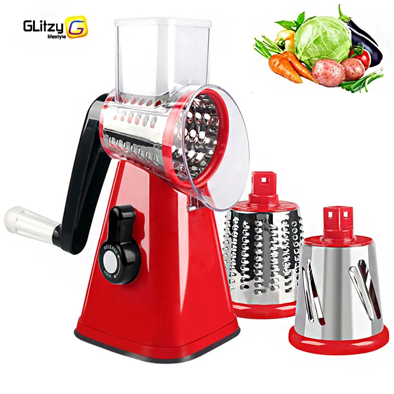 

3 In 1 Manual Rotary Cheese Grater Multifunctional Drum Vegetable Cutter Slicer Potato Chopper Mandoline Kitchen Accessories Set