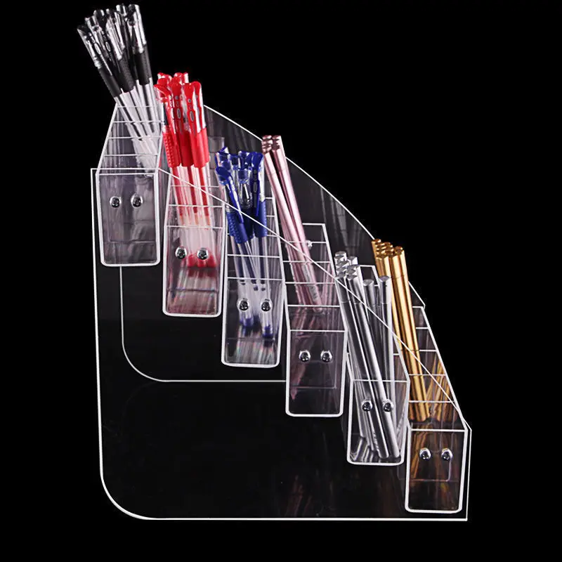 1-7 Tier Acrylic Pen Holder Stationery Store Storage Brush Case Display Stand Desktop Writing Pot Clear Writing Pencil Organiser 6
