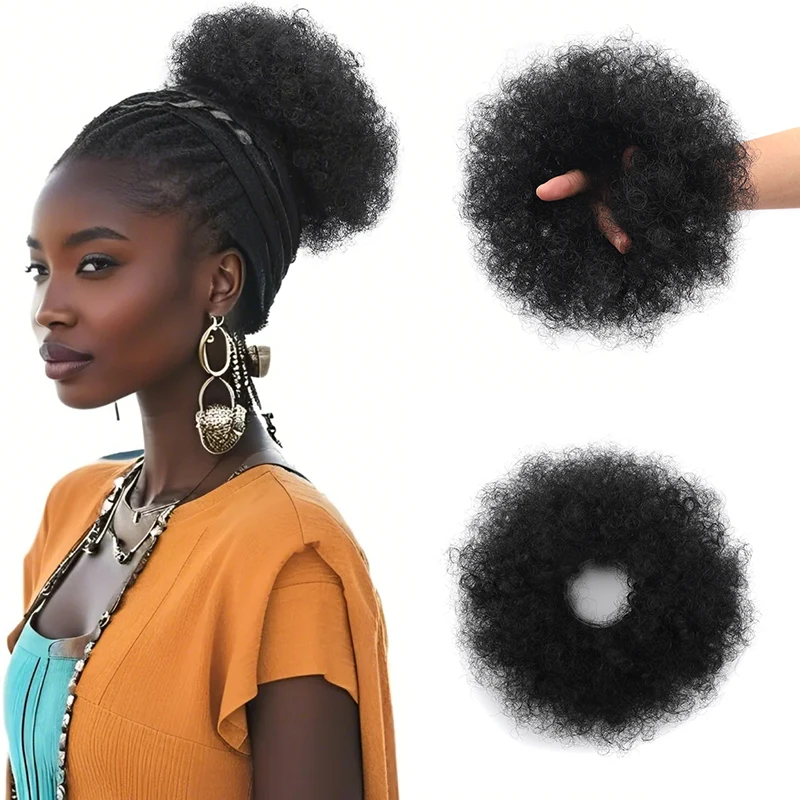 Afro Puff Synthetic Hair Piece for Black Woman Kinky Curly Elastic Hair Bun Short Ponytail Extensions Thick Updo Hair Pieces