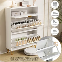 ROSAHQNDA Современный белый деревянный шкаф для обуви для прихожей, органайзер для хранения обуви с двумя откидными ящиками, боковое хранилище для обуви — изображение 5