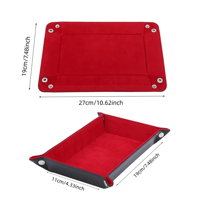 Rectangle Storage Tray 1pc PU Leather Velvet Folding Dice Tray Table Games Key Wallet Coin Organizer Trays Sundries Serving storage box storage tray