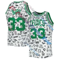 Vintage Bird Celtics White 1985/86 Classics Doodle Swingman Jersey Kids Quick-Drying Vest Men And Women Sleeveless Shirt Tops 1