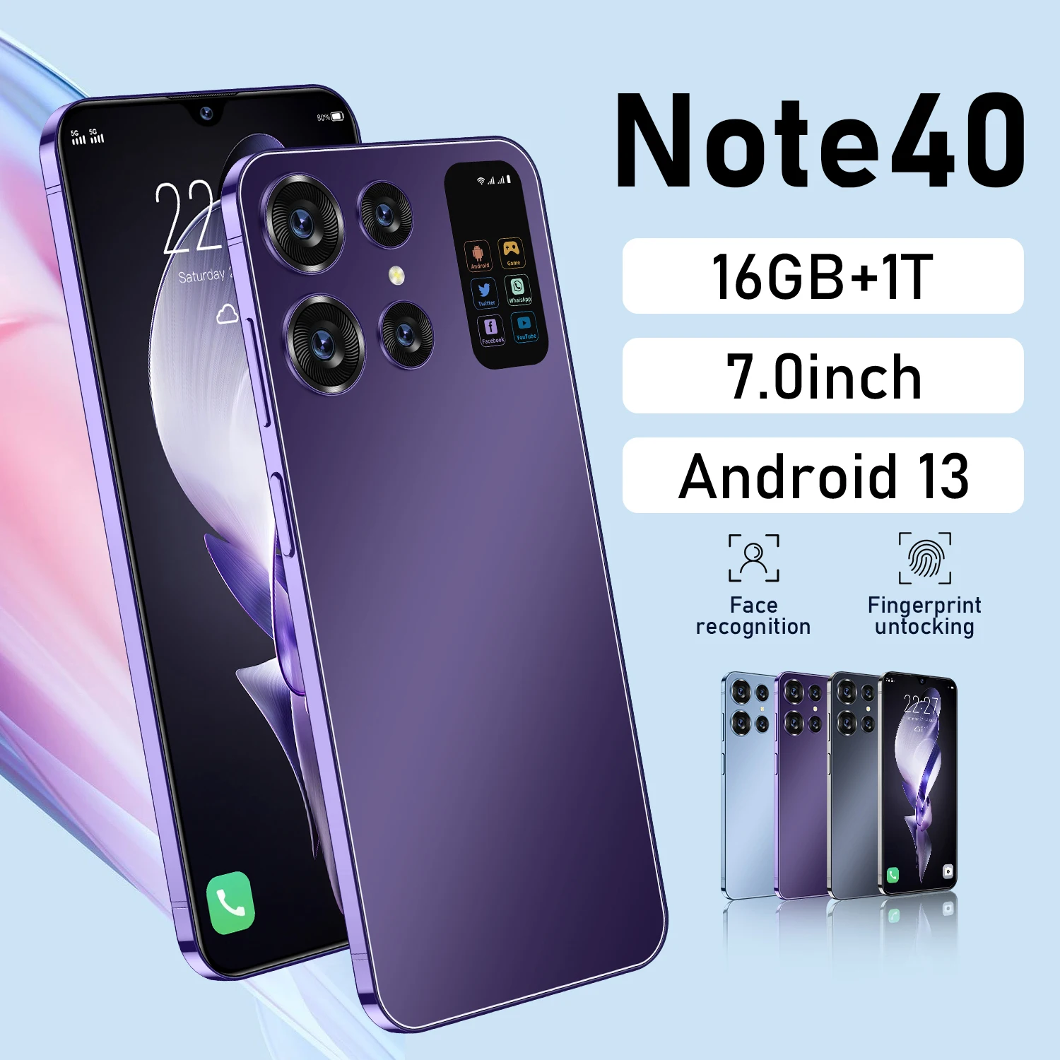 

2024 NEW Note40 Global Version Smartphone 16GB+1TB 7000mAh Android Cellphone 108MP Camera 7.3 inch Mobile Phone