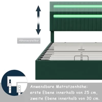 Двухместная кровать с обивкой Anajqaqia 160x200 см, молодежная кровать для гостей с подсветкой и USB-зарядкой, с пространством для хранения, зеленая — изображение 4