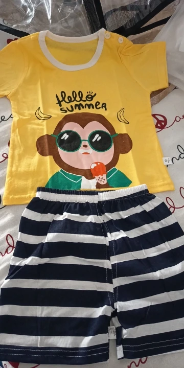 Ropa para madres y niños, conjuntos para niños y niñas, camiseta, pantalones cortos, ropa de verano de algodón de manga corta para bebés, traje para niños pequeños, 2 uds. photo review