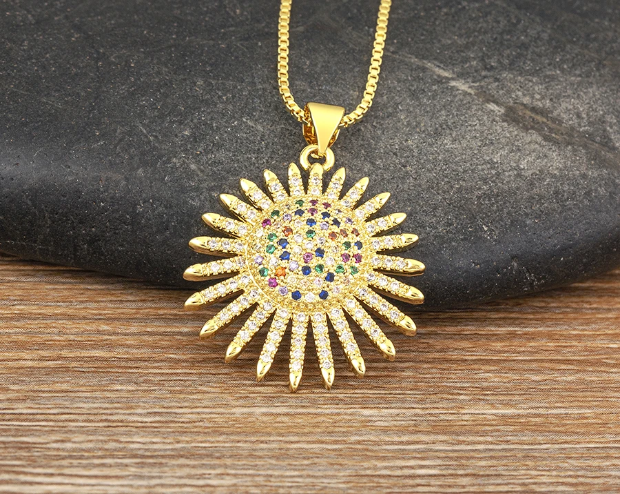 AIBEF Light Of Star And Moon Sun Shape Pendant Women Necklace Copper Zircon Western European Style Jewelry Popular Romantic Gift