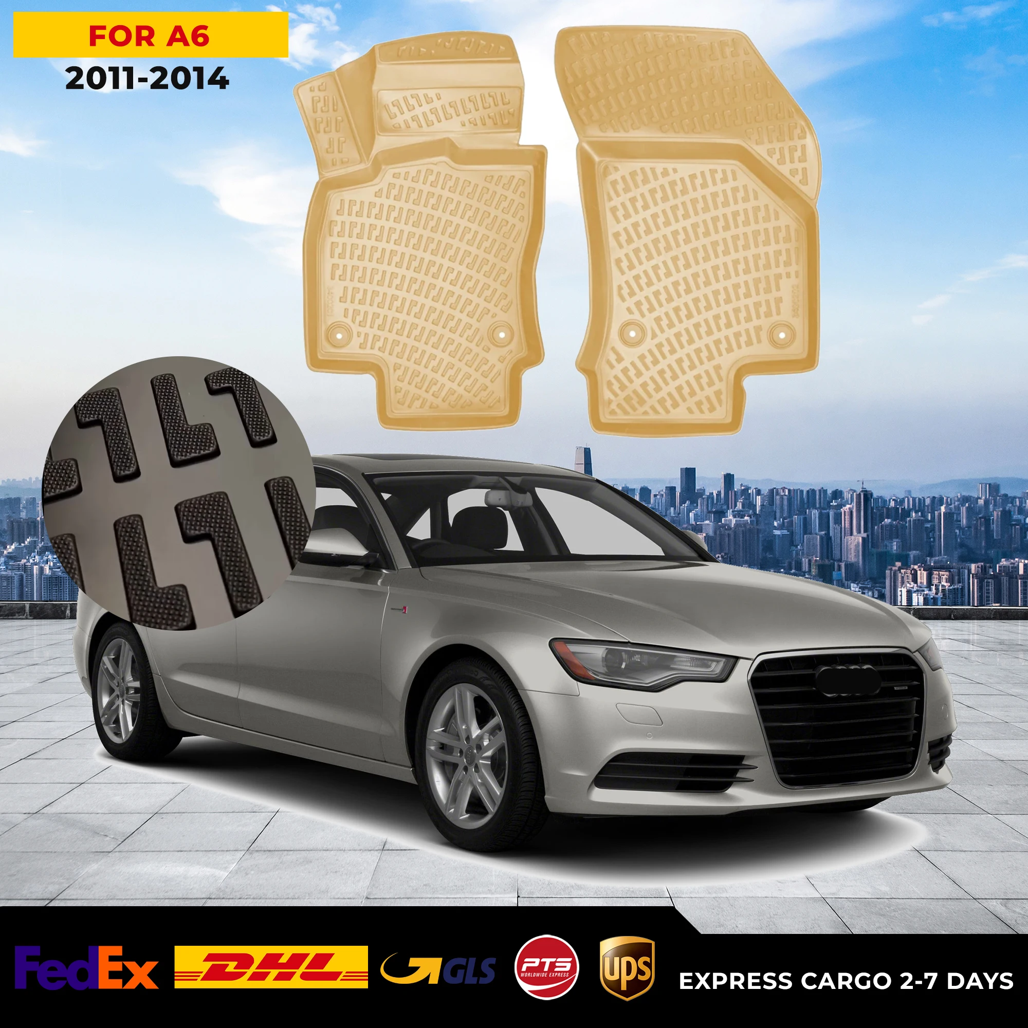 

3D Car Floor Liner For Audi A6 2011-2014 Beige Waterproof Special Foot Pad Fully Surrounded Mat Accessories Rugs Nonslip