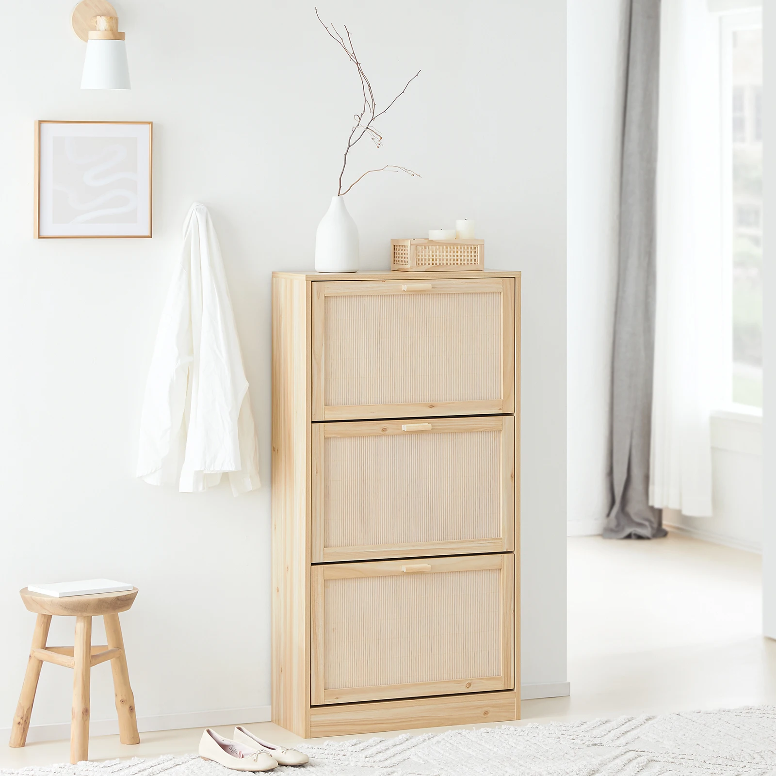 Szafka na buty SoBuy FSR159-N z 3 klapkami, wąska półka na buty, regał na buty z 6 półkami, komoda na buty