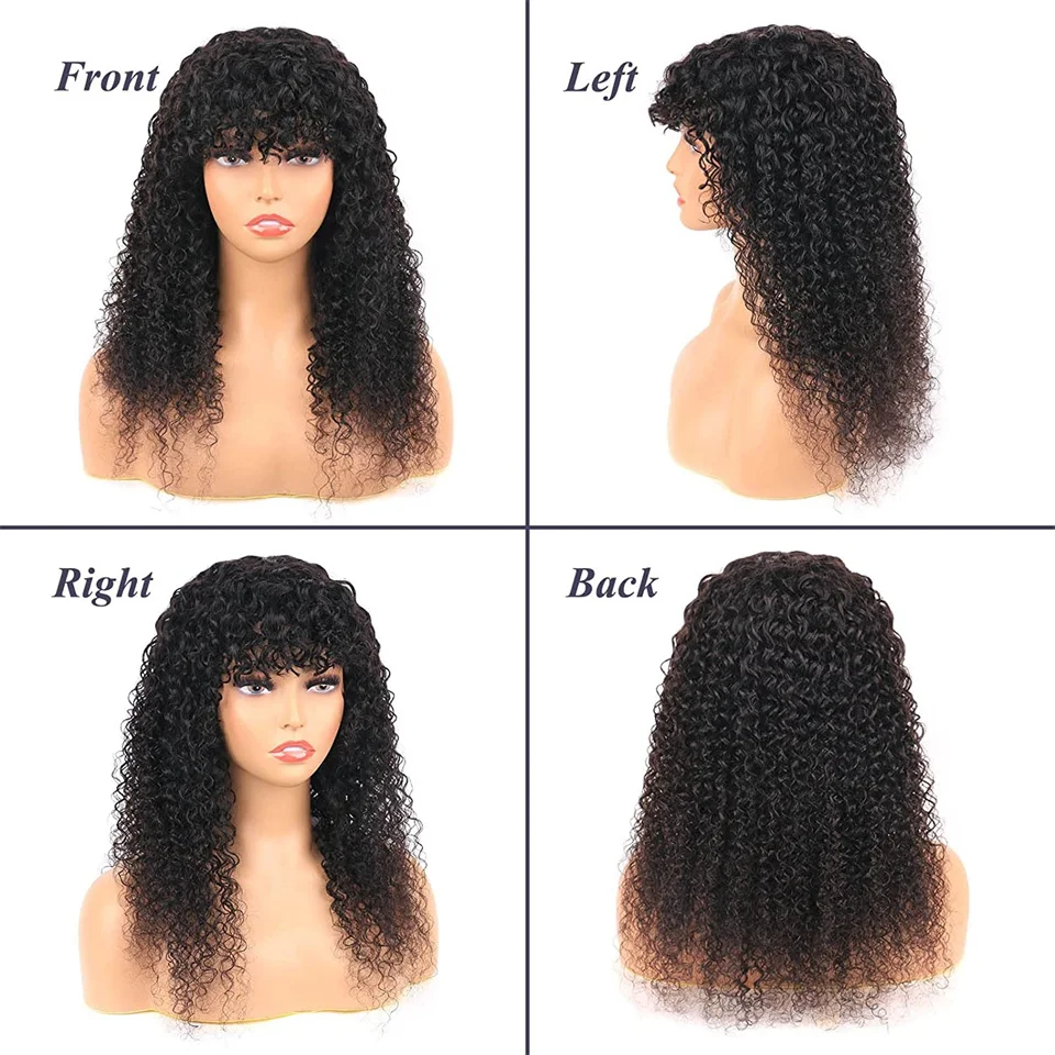 Jerry Curly Human Hair Wigs With Bangs Brazilian Remy Curly Human Hair Wigs For Women Full Machine Made No Lace Curly Fringe Wig