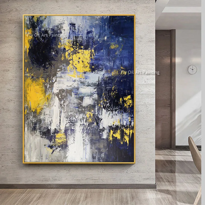 

Абстрактная живопись синий желтый серый абстрактная масляная живопись на холсте Ручная роспись Скандинавская настенная живопись для гостиной домашний декор