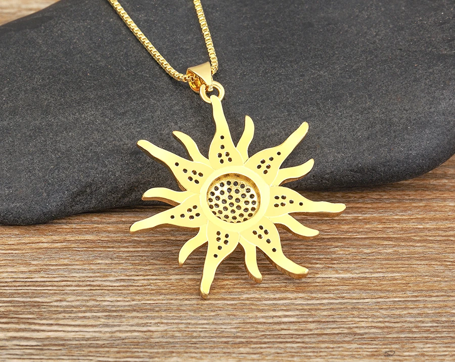 AIBEF Light Of Star And Moon Sun Shape Pendant Women Necklace Copper Zircon Western European Style Jewelry Popular Romantic Gift