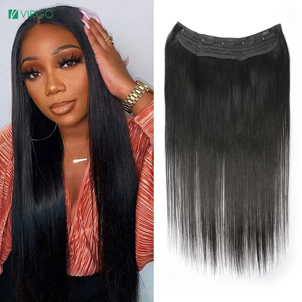 

Virgo Clip In Hair Extension Human Hair Bone Straight 120 Grams 1 Pcs 5 Clips Invisible Natural Black Brazilian Hair Extensions