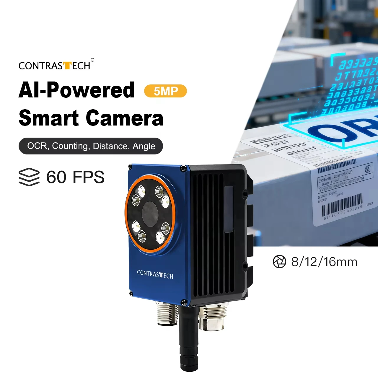 1.6MP AI 스마트 카메라 60fps 모터라이즈드 포커스 딥러닝 비전 센서 컬러 변환 OCR 코드 판독 결함 검사용