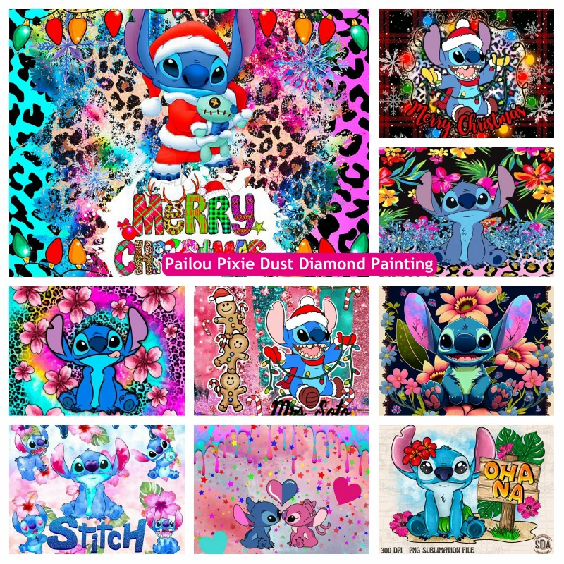 Disney Lilo And Stitch Christmas Diamond Painting Pixie Dust Drills Art Stitch Ha Un Film Glitch Crystal Cross Stitch Decor