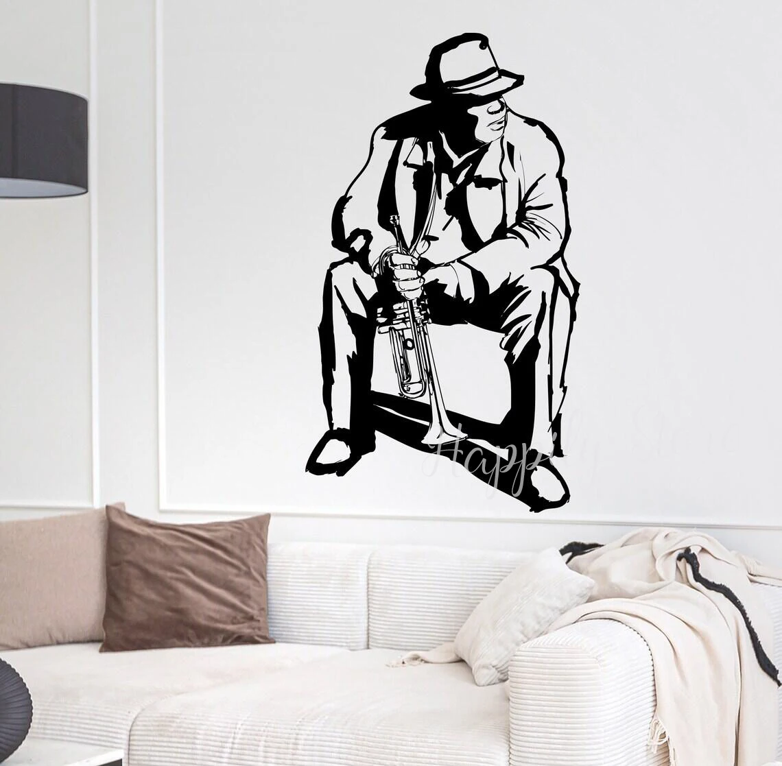 

Jazz Jazzman Wall Decal Musician Art Decor Bedroom Music Vinyl Wall Art Mural Stickers Men Cave Wallpaper T08