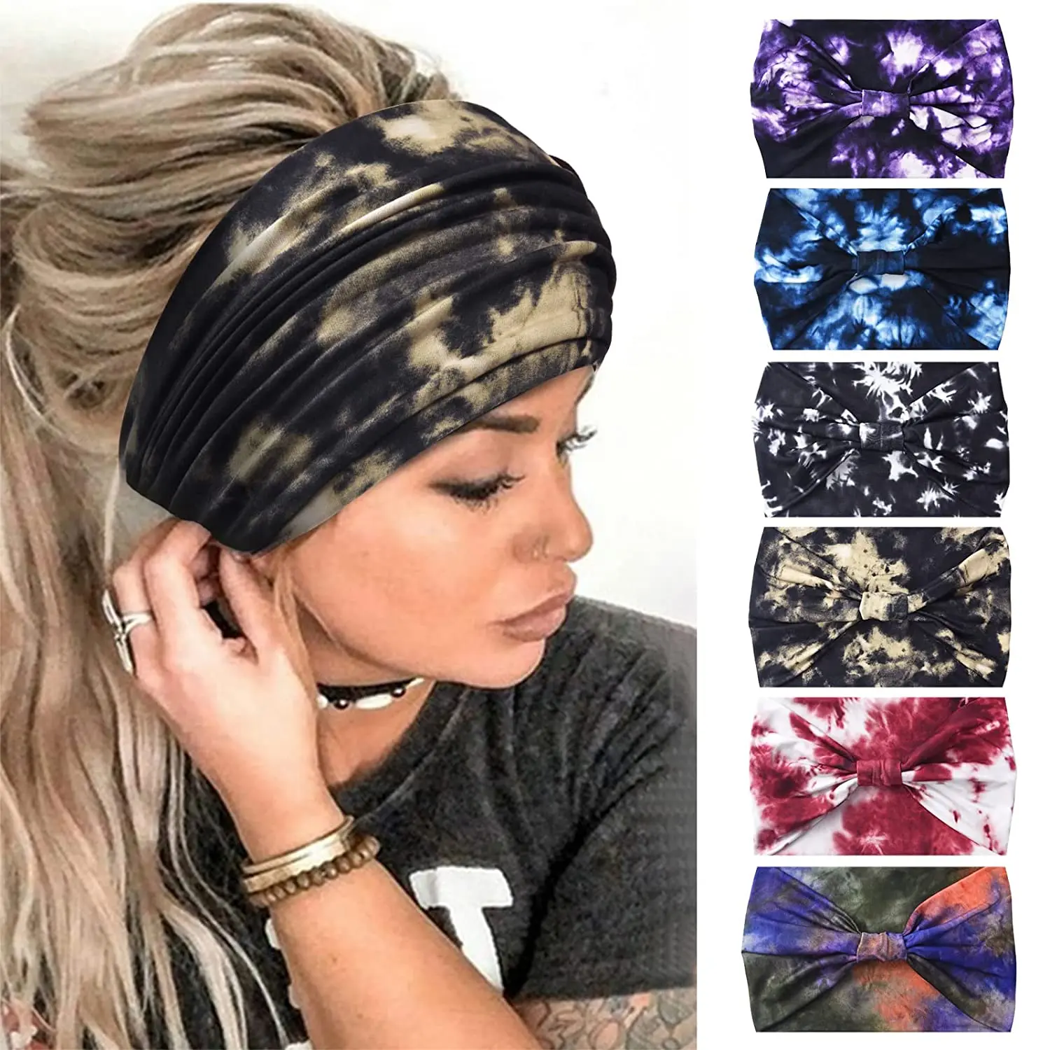 

Wide Boho Headbands for Women Non-Slip Headwraps Yoga Running Sports Workout Gym Turbans Bandana Headbands,Pack of 6