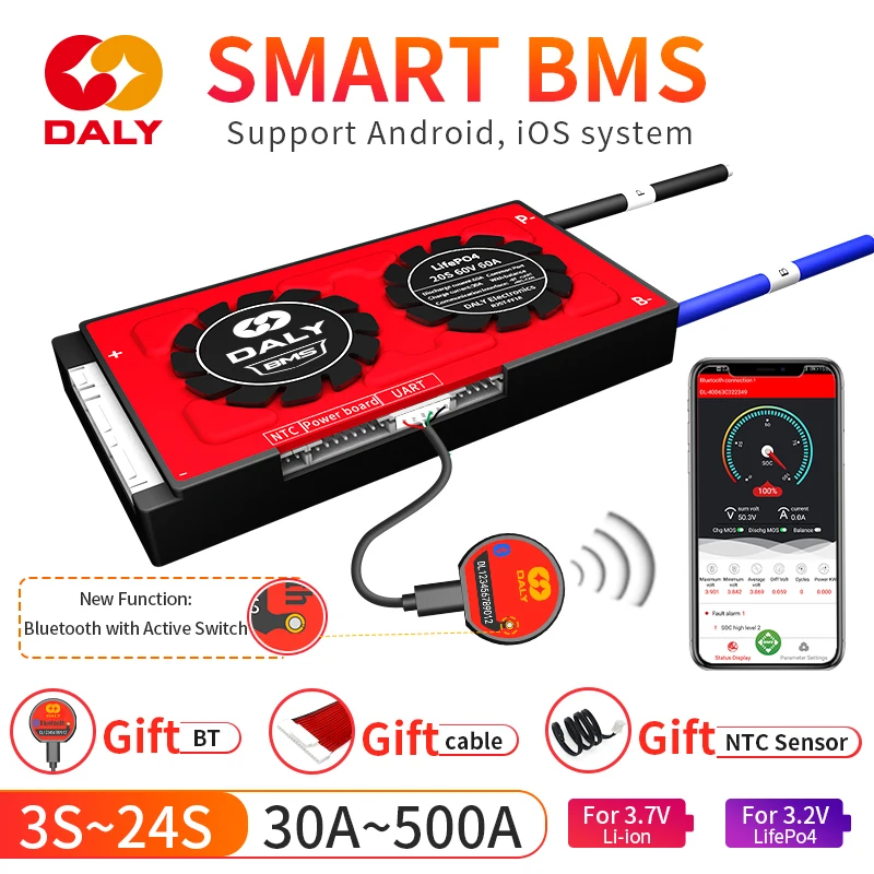 Daly Smart BMS Bluetooth LiFePo4 4S 36V 48V 30A 60A 100A 120A 150A 200A
