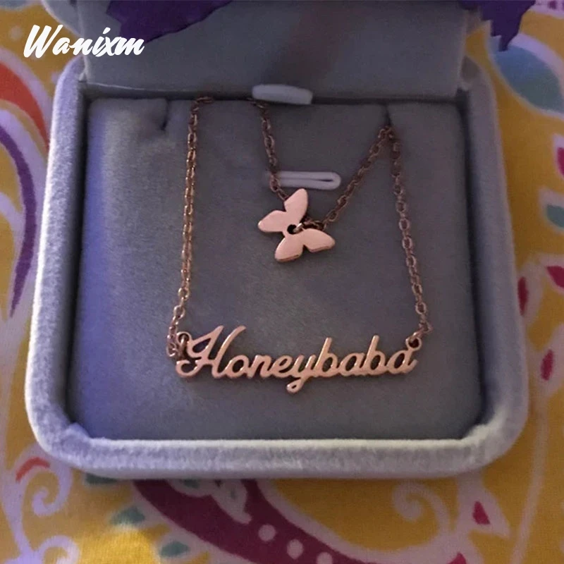 Wanixm Custom Layering Name Necklaces for Women Personalized Dainty Gold Heart Diamond Nameplate Crown Necklace Pendant Jewelry