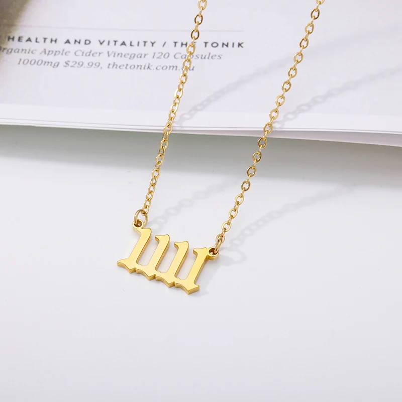 Lucky Angel Number 1111 Necklaces For Women Stainless Steel Gold Chain Choker 11:11 Necklace Bohemian 2022 Birthday Jewelry Gift