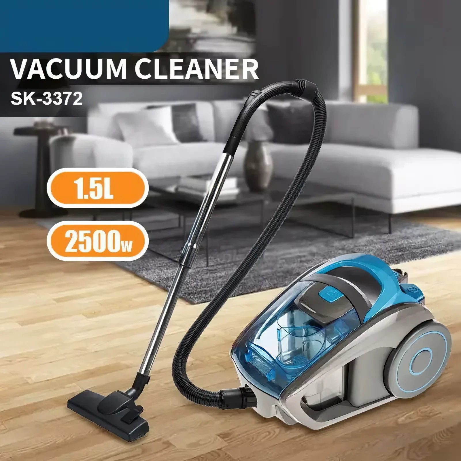 2500W Bagless Canister Vacuum clean multi-cyclonic Filtration cored Vacuum for Hard Floors Carpets FET Hair 15000PA