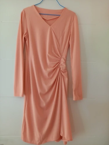 Front Ruched V-Neck Long Sleeve Dress