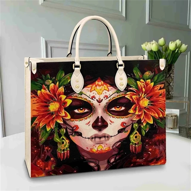 Custom Hand Tooled Leather Hand painted Floral Crossbody Handbag Mexican Bag