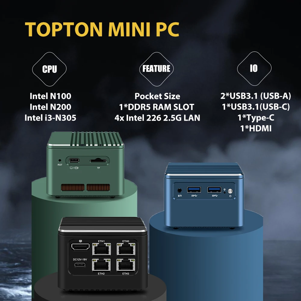 Topton Super Mini Soft Router M1 12Th Gen Alder Lake I3 N305 N100 4X Intel 2.5G Lan Firewall Mini Pc Type-C Proxmox Pfsense Esxi