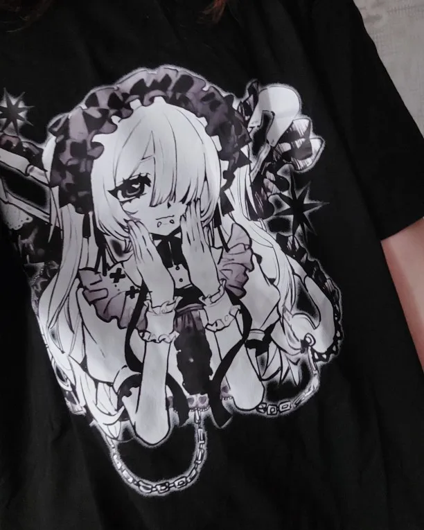 Loose Black T-Shirt - Animecore Aesthetic photo review