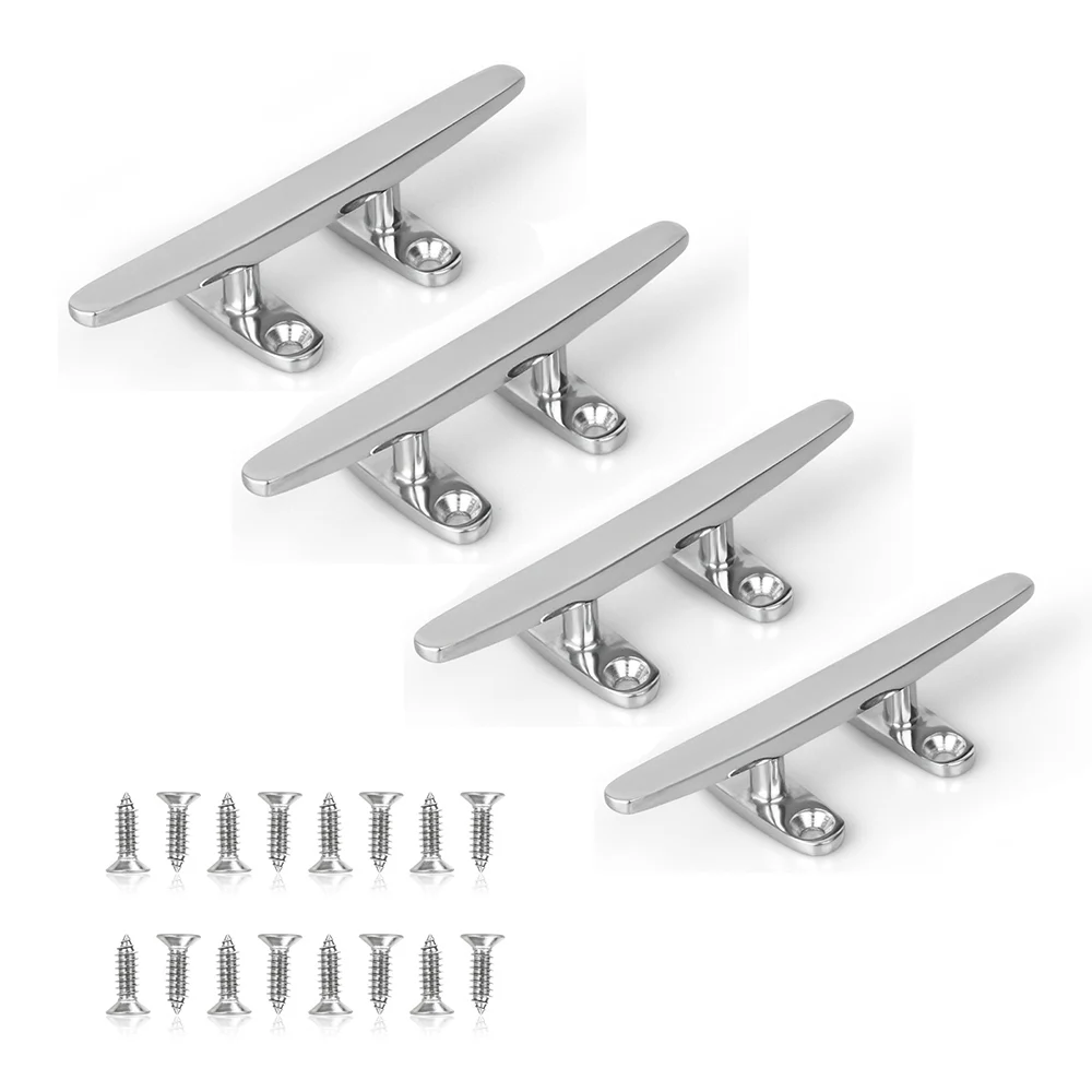 Boat Cleats 4 Inch 4 Packs, Small Dock Cleats Open Base, Heavy Duty 316 Stainless Steel, Include Installation Screws