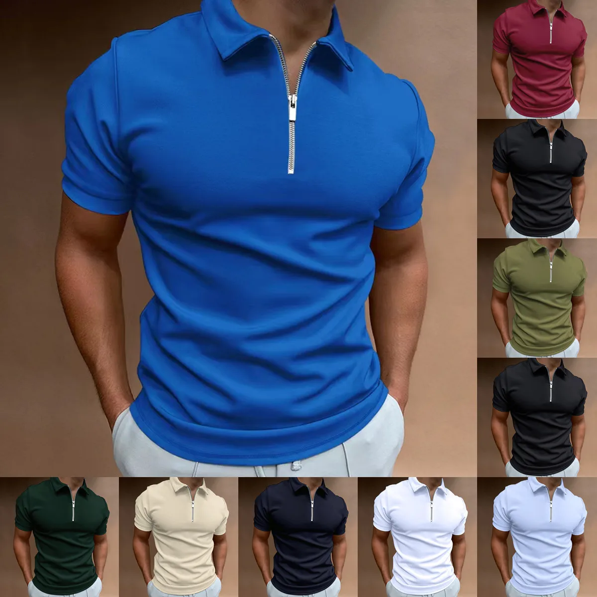 Polo Shirt For Men Solid Golf Clothing Daily Casual Zipper Polo Shirts Summer Breathable Turn-Down Collar Streetwear Male Tops