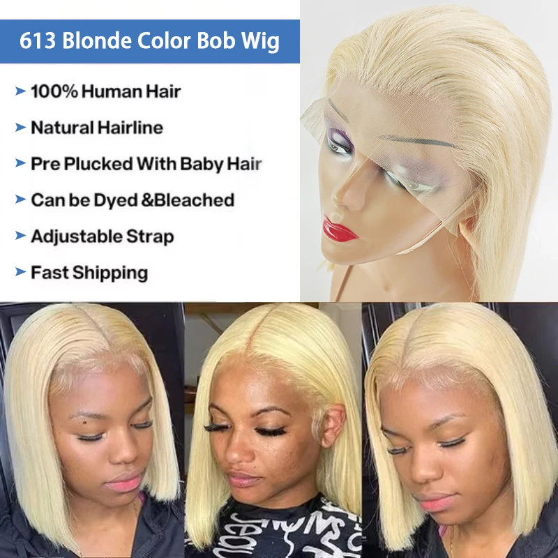 Short Bob 613 Blonde 13x4 Lace Front Human Hair Wigs Transparent Lace Frontal Wigs Brazilian Bone Straight Human Hair Wig human hair wigs