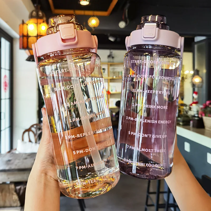 

2 Liter Water On-The-Go! With Time Scale & Straw. Large Capacity.Elementary Outdoor Gear.