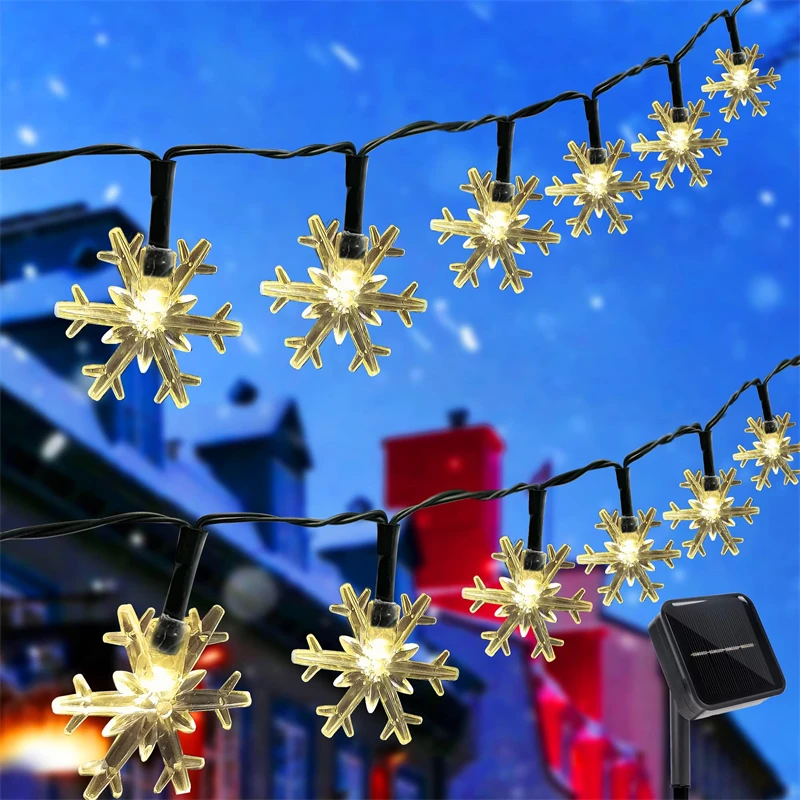 Solar Fairy String Lights 36 ft 60 LED 8 Modes Solar Snowflake Waterproof Christmas Lamp for Outdoor Holiday Party Yard Decor 0 6w 1 5merters 10 led snowflake string light white constant bright flash double lamp